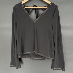 Madewell Women's Silk Stitched Tie-Back Top S Black Flare Sleeve Professional